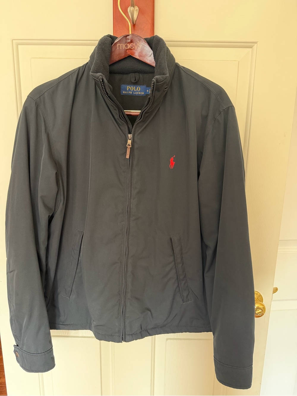 Authentic Polo Ralph Lauren Jacket Men Black With Packable Hoodie.
